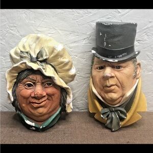 Lot of 2 Vtg 1964 Bossons Dickens Chalkware Sculpture Sarah Gamp & Mr Micawber